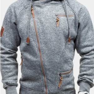 oblique color block zippers fleece hoodie