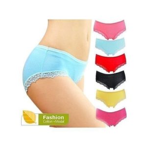 Set Of Ladies Full Panties With Lace Trimmings - 6 Pcs