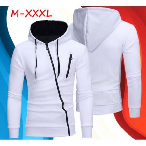 Oblique Zippers Color Block Fleece Hoodie - WHITE discounthubs