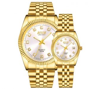 Bosck Top Luxury Lovers' Couple Gold Watches discountshub