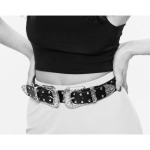 Primark Black Studded Double Buckle Belt discountshub