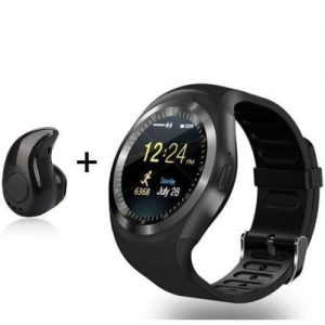 Round Smart Watch With Mini Bluetooth Earpiece - Black discountshub