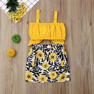 2019 Hot Sale Baby Clothes 2pcs Set Newborn Baby Girl Clothes Cute Big Bow Vest Tops Flower Skirt Yellow Summer Beach Streetwear discountshub