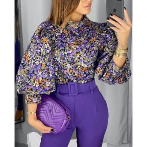 2020 New Fashion Vintage Women Blouse Floral Lantern Sleeve Top discountshub