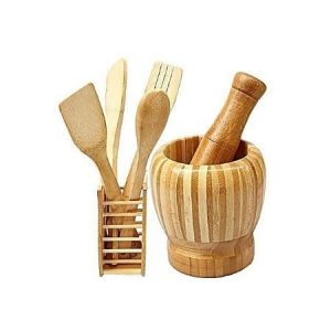 Universal Chef Wooden Spoons Set & Portable Mortal & Pestle discountshub