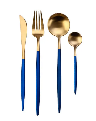 4pcs Gold Cutlery Set Black Dinnerware Forks Knives Scoops Set Stainless Steel Tableware discountshub