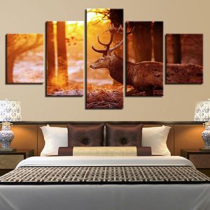 5 Sets Modern Home Bedroom Wall HD Picture Woods Deer Spray Painting Canvas discountshub