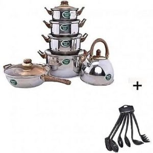 Universal Chef Set Of 6 Pots, 1 Frying Pan, Kettle And Set Of 6 Non Stick Cooking Spoon discountshub