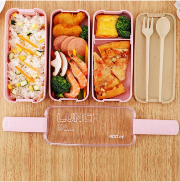 900Ml Healthy Material Lunch Box 3 Layer Wheat Straw Bento Boxes Microwave Dinnerware Container discountshub