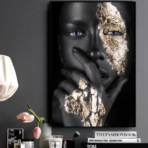 Abstract African Art Black And Gold Woman Oil Painting On Canvas Cuadros Posters And Prints Painting discountshub