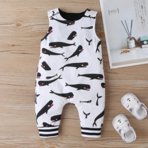 Baby Cartoon Whale Print Sleeveless Casual Rompers For 6-24M discountshub