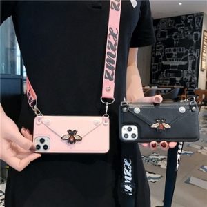 Bee Crossbody Wallet Phone Case For iPhone 11Pro Max Case XS MAX XR 7 8 6 6S Plus Leather Card Slot lanyard Shoulder Strap Cover discountshub