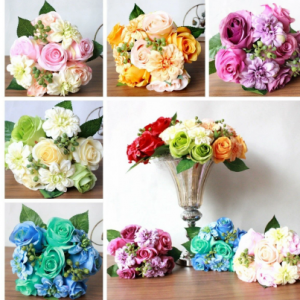 Bride Silk Rose Dahlia Bouquet Artificial Flower Wedding Party Supply Home Decoration discountshub