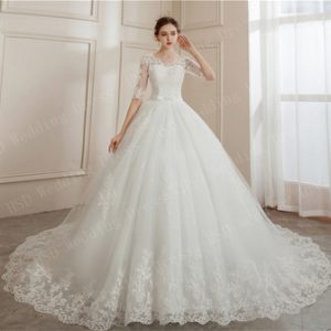 Brides Ball Gowns Lace Embroidery Half Sleeve Fashion Classic V Neck Wedding Dresses Sequined Simple Vestido De Noiva plus size discountshub