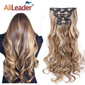Alileader 22"Synthetic Long Curly Hair Heat Resistant Light Brown Gray Blond Thick Women Hair Extension Set Clip In Ombre Hair discountshub