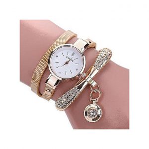 Carude Elegant Fashion Women Leather Rhinestone Wrist Watch-Gold discountshub