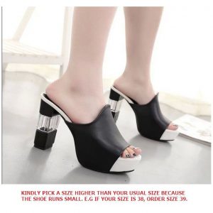 Crystal Slippers Thick Waterproof Platform Heel - Black discountshub