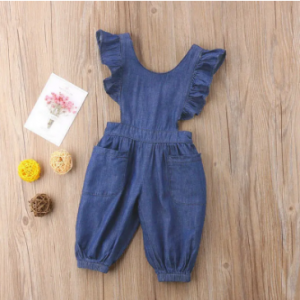 Cute Girl's Back Cross Denim Romper For 1-9 Years discountshub