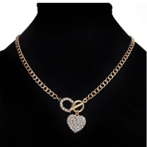 Elegant Pendant Necklace Chain Rhinestone Heart Circular Geometric Charm Necklace Jewelry for Women discountshub
