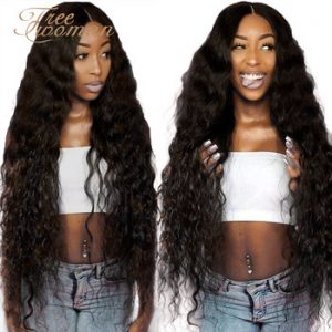 FREEWOMAN 42inch Synthetic Lace front Wigs Long Curly Ombre Wigs For Black Women Kanekalon Cosplay Wigs Fake Hair Black Brown discountshub