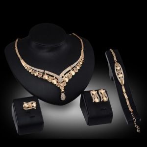Fashion 4-in-1 Earring Necklace Bracelet Gold Plated Silver Studded Jewelry Set discountshub
