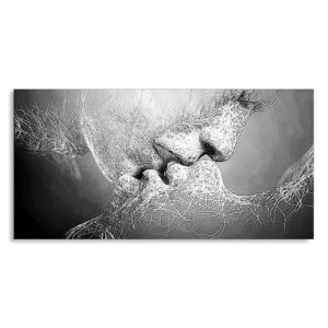 Fashion New Black & White Love Kiss Abstract Art On Canvas Painting Wall Art Picture Print Home Decor(Without Frame)-60cmx40cm discountshub