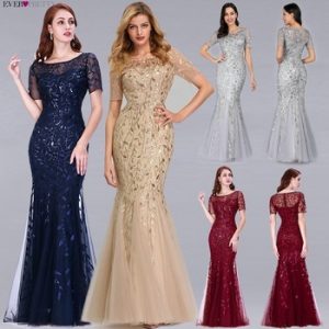 Formal Evening Dresses 2020 Ever Pretty New Mermaid O Neck Short Sleeve Lace Appliques Tulle Long Party Gowns Robe Soiree Sexy discountshub