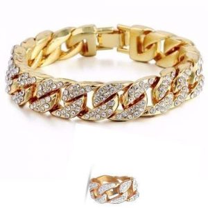 GOLD Iced Out Stone Hand Chain With Ring discountshub