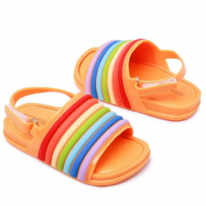 Girls Rainbow Strip Comfy Non Slip Beach Hook Loop Slingback Sandals discountshub
