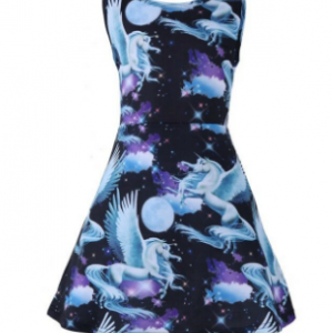 Girls Unicorn Pattern Rainbow Print Vest Dress For 4-15Y discountshub