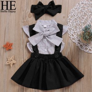 HE Hello Enjoy Baby Girls Clothes Sets 2020 Summer Dot Flying Sleeve Shirt+Strap Dresses+Headband Kids Children's Clothing Suit discountshub