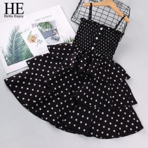 HE Hello Enjoy Girls Dresses 2020 Summer Teenagers Dot Sling Princess Cake Elegant Children Kids Clothes Girl Dress 4 8 10 Years discountshub