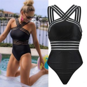 Sexy One Piece Swimsuit Swimwear Women High Neck Bandage Cross Back Monokini Black Swimming Bathing Suits Trajes De Bano Mujer discountshub