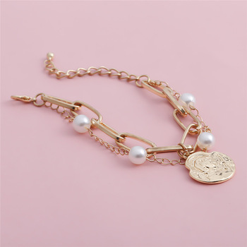 High Quality Charm Imitation Pearl Bracelet Bangle for Women Armband Steampunk Lock Chunky Chain Bracelets Friend Couple Jewelry discountshub