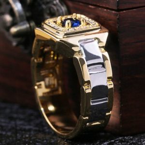 Huitan Party Men Rings Creative Watch Shaped Two Tone Design Rings For Men Wedding Ring With Size 6-14 Male Jewelry Wholesale discountshub