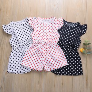 Kids Girls Dot Print Short Sleeve Sweet Jumpsuit Bodysuit Baby Kids Children Casual Outfits Clothes Playsuit 80-120 Size Summer discountshub