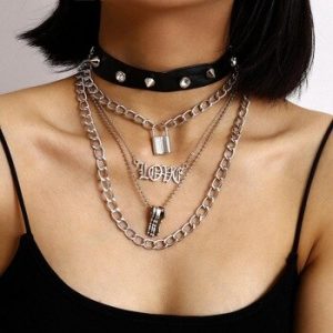 Lacteo Dark Gothic Big Lock Key Angel Pendant Necklace Punk Hip Hop Three Style Choker Necklace Jewelry for Men and Women Gift discountshub