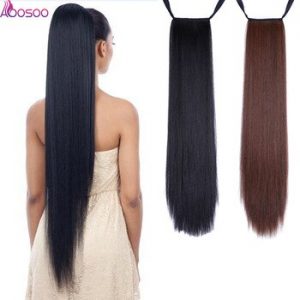 Long Silky Straight Ponytails Clip In Synthetic Pony Tail Heat Resistant Fake Hair Extension wrap round hairpiece 18-32 inch discountshub