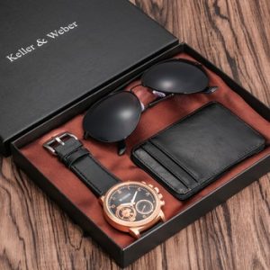 Luxury Rose Gold Men's Watch Leather Card Credit Holder Wallet Fashion Sunglasses Sets for Men Unique Gift for Boyfriend Husband discountshub