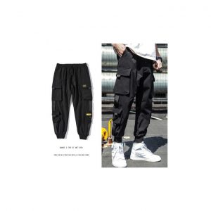 Men Black Pocket Casual Pants Cargo Pants Harem Joggers discountshub