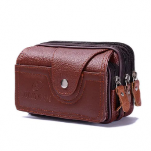 Men PU Leather Belt Purse Solid Multi-function Phone Bag Casual Waist Bag discountshub