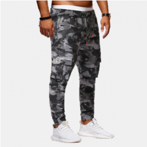 Mens Camouflage printed Drawstring Big Pocket Cargo Pants discountshub