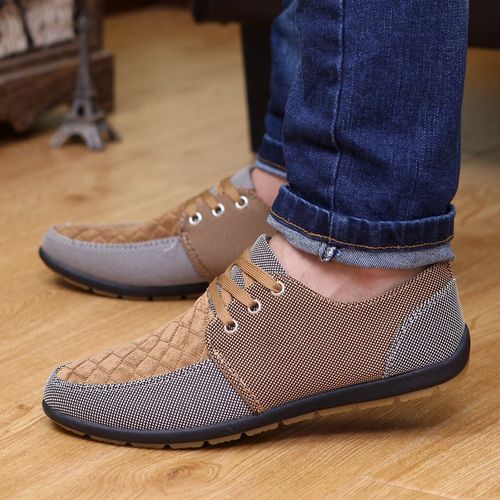 Men's Canvas Lace-Up Driving Loafer Non-Slip Casual Shoes discountshub