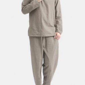 Mens Plus Size Cotton Breathable Two Pieces Yoga Home Sleepwear Comfy Pajamas Set discountshub