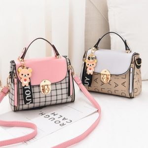 New Cute Type Ladies PU Handbag High Quality 2020 Hot Sale Small Girls Exquisite Color Matching Casual Fashion Small Square Bag discountshub