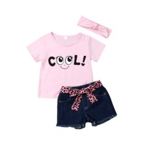 Newborn Baby Girl Clothes Set Cool Summer Short Sleeve One Neck Tops Tshirt Denim Shorts 3Pcs Girl Clothing Outfits 1-5Y discountshub