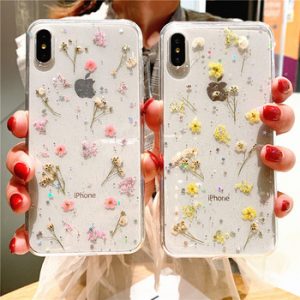 Real Dry Flower Glitter Clear Case For iPhone 8 7 Plus 6 6s Epoxy Star Transparent Case For iPhone X XR 11 Pro XS MAX Soft Cover discountshub