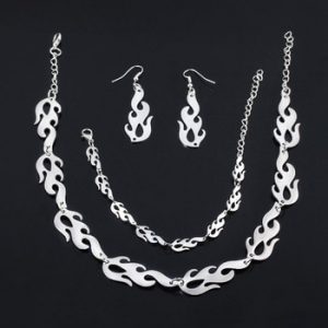 SG Punk Flame Necklaces Clavicle Hip Hop Flame Rock Chain Bracelets Oorbellen Collar Metal Lady Girl Choker Fashion Jewelry discountshub