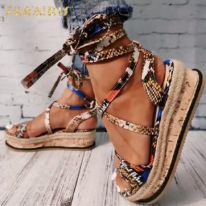 Sarairis Wedges heels Fashion 2020 Big Size 43 Wholesale Shoelaces Snake Printed Summer INS Hot Shoes Women Sandals discountshub