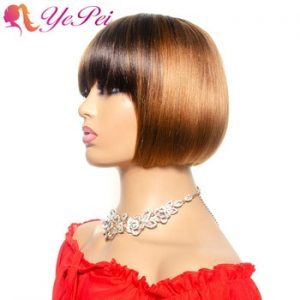 Short Bob Wig With Bangs Brazilian Straight Human Hair Wigs Honey Blond Human Hair Full Wigs With Front Bang Yepei Remy Hair discountshub